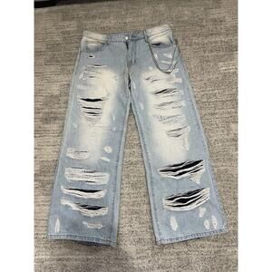 WNTD Apparel Distressed Light Wash Jeans Size 36 Chain Wide Leg Streetwear
